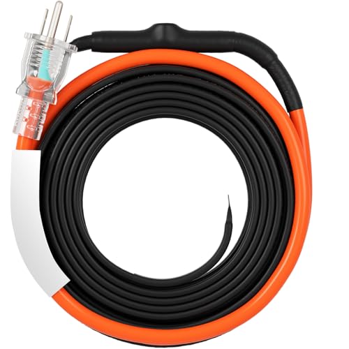 VEVOR Self-Regulating Pipe Heating Cable, 12FT 5W/FT Heat Tape for Pipes Freeze Protection, Water Pipe Heat Cable with Built-in Thermostat Protects PVC Hose, Metal and Plastic Pipe from Freezing - size: 12 Feet