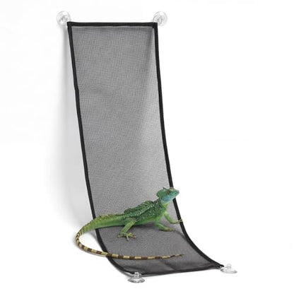 Bremorou Bearded Dragon Hammock Reptile Hammock with Suction Cups, Breathable Climbing Net Lounger for Lizard Gecko Snake Hermit Crab and Chameleon Reptile Tank Accessories Rectangle Black