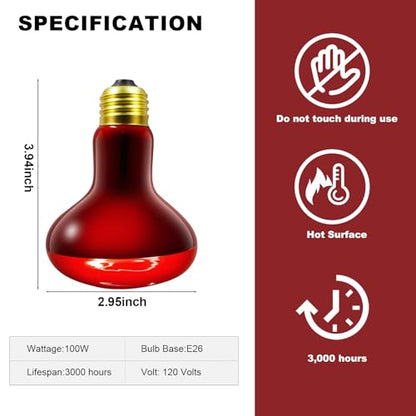 MIXJOY 100W Infrared Heat Lamp Bulbs, 2 Pack Reptile Infrared Heat Emitter Red Heat Lamp Bulbs Infrared Basking Light Bulbs for Reptiles, Bearded Dragon, Lizard, Tortoise, Chickens, Pets - style: 100W Infrared Bulbs