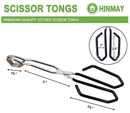 HINMAY Stainless Steel Scissor Tongs with Black Handle 11-Inch Heavy Duty Wire Tongs - size: 11''