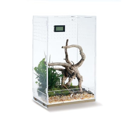 Acrylic Clear Reptile Habitat Enclosure Terrarium with Latch ，Perfect for Amphibians and Invertebrates Such as Spiders, Frogs, etc (Vertical Wood Large)