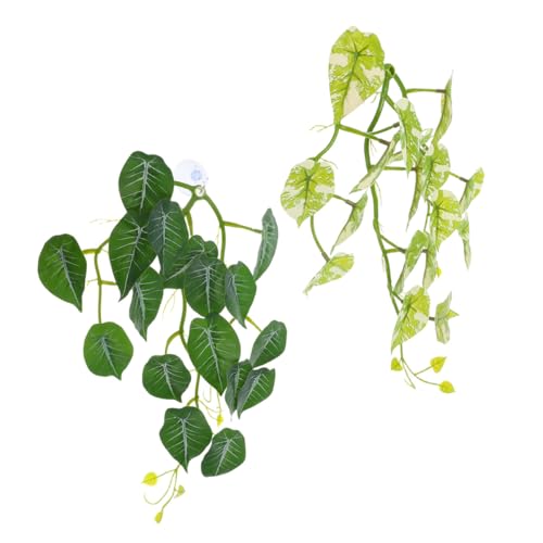 PRETYZOOM 2pcs Reptile Tank Hanging Artificial Plants with Suction Cup, Plastic Climbing Vines for Terrarium Decoration, Suitable for Lizards Geckos Snakes and Amphibians Random Color