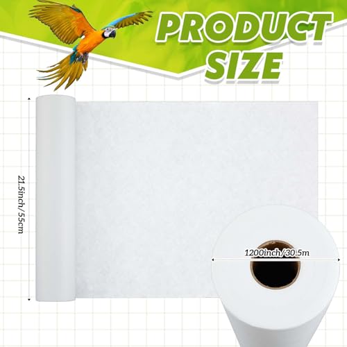 Drydiet 100 ft x 22 Inch Bird Cage Liner Disposable Cages Cushion Pad Mat Precut Absorbent Bird Cage Paper Large Parakeet Cage Liners Accessories for Pet Animal Bird Parrot (White) - size: 100 ft x 22 Inch
