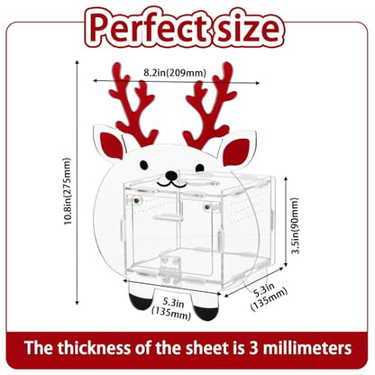 Acrylic Jumping Spider Enclosure 4.7x4.7x3.5 Inches, Magnetic Front Opening Door Escape-Proof Habitat for Tarantulas & Small Reptiles, Cute Deer-Shaped Acrylic Terrarium