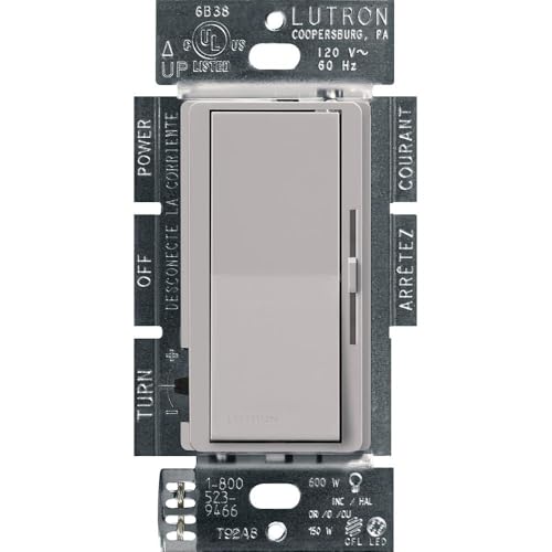 Lutron Diva LED+ Dimmer Light Switch for Dimmable LED, Halogen, and Incandescent Bulbs, 150 Watt, Single-Pole or 3-Way, DVCL-153P-GR, Gray - color: Gray, size: 1 Pack, style: Diva Dimmer