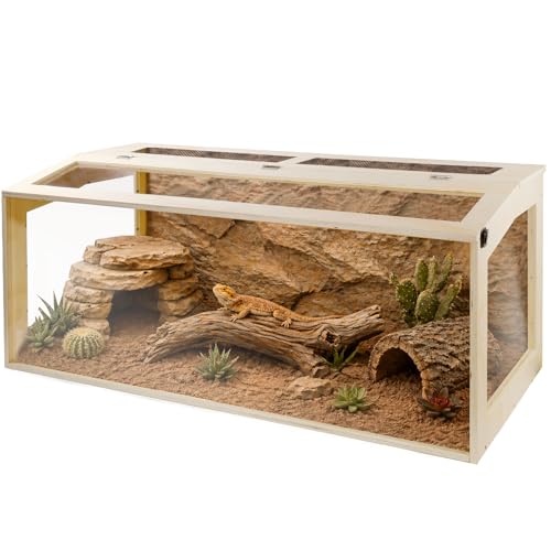 80 Gallon Bearded Dragon Tank with Locking Doors 48x20x20 Inch Reptile Enclosure Anti-Scratch Acrylic Front Metal Mesh Top Oak Wood Terrarium for Bearded Dragons Snakes Iguanas Chameleons
