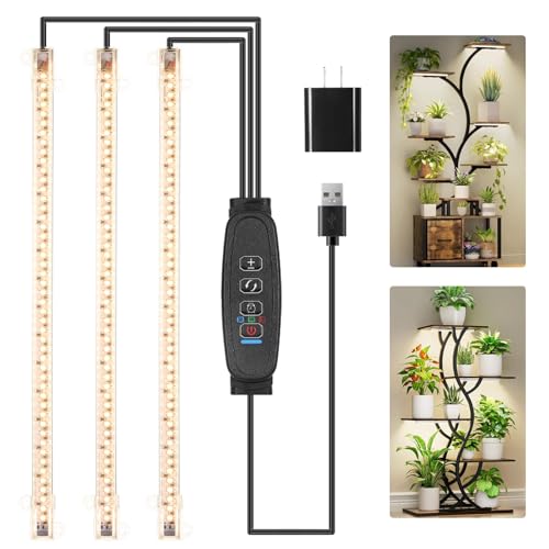 RWNTAO 13 Inches LED Grow Light Strips for Plant Shelf, 3500K Full Spectrum Plant Growing Lights for Indoor Plants, 144 LEDs Planting Lamp with 10 Dimmable Levels and 3/9/12H Timer, 3 Head - color: Black Cabel, size: 3 Head 1 Pack 3500K