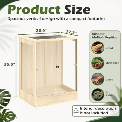 PROLEE 24" x 18" x 36" Tall Reptile Terrarium, 65 Gallon Glass Chameleon Cage, Vertical Crested Gecko Tank with Ventilated Mesh Top, Front Opening Rainforest Habitat, Oak - color: Oak, size: 24" L x 18" W x 36" H, 65 Gallon