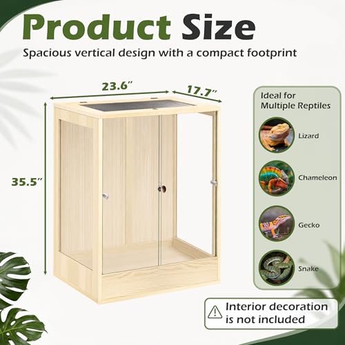 PROLEE 24" x 18" x 36" Tall Reptile Terrarium, 65 Gallon Glass Chameleon Cage, Vertical Crested Gecko Tank with Ventilated Mesh Top, Front Opening Rainforest Habitat, Oak - color: Oak, size: 24" L x 18" W x 36" H, 65 Gallon