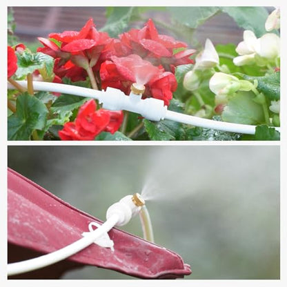 homenote Misting Cooling System, 59FT (18M) Misting Line + 16 Brass Mist Nozzles + Brass Adapter(3/4") Misters for Outside Patio Cooling Garden Greenhouse Watering - color: White, size: 59FT / 18M