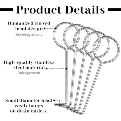 5 Pcs Drain Key Lifting Hooks, Stainless Steel Drain Removal Tool | Shower Drains Lifting Hook Grate Removal Sink for Easy Shower Drains Cleaning
