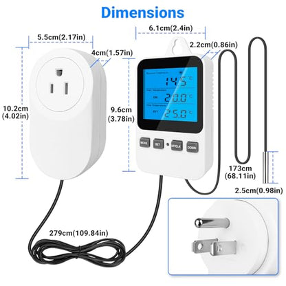 Temperature Controlled Outlet Thermostat Plug 120V Heating Cooling Control Timer Thermostat Outlet Backlit Display Digital Temperature Controller - color: Tc810