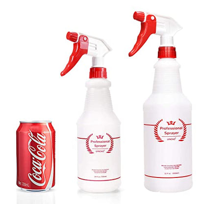 Uineko Plastic Spray Bottle (4 Pack, 32 Oz, All-Purpose) Heavy Duty Spraying Bottles Leak Proof Mist Empty Water Bottle for Cleaning Solution Planting Pet with Adjustable Nozzle and Measurements - size: 32 Oz, 4 Pack