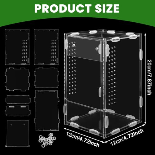 Acrylic Jumping Spider Enclosure, Reptile Enclosure, Ventilated Terrarium Cage with Front Opening Door, Habitat for Tarantulas, Mantis, Hermit Crabs & Small Pets, 4.7"X4.7"X8" (Color:Clear)