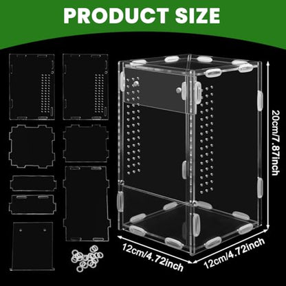 Acrylic Jumping Spider Enclosure, Reptile Enclosure, Ventilated Terrarium Cage with Front Opening Door, Habitat for Tarantulas, Mantis, Hermit Crabs & Small Pets, 4.7"X4.7"X8" (Color:Clear)