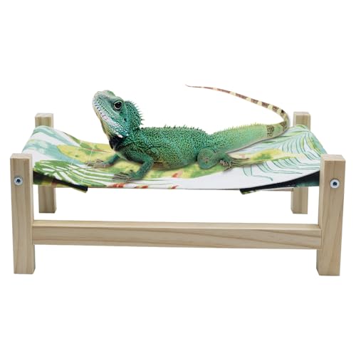 Bearded Dragon Bed, Wooden Reptile Sleeping Hammock, Bearded Dragon Tank Accessories, Habitat Accessories for Leopard Gecko Snake Lizard or Other Small Animal, Large - color: Green 2, size: Large