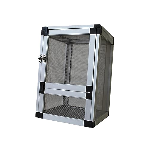 Reptile Habitat Ventilation Cages Feeding Container for Gerbils Chameleons Hamsters, Silver - color: Silver