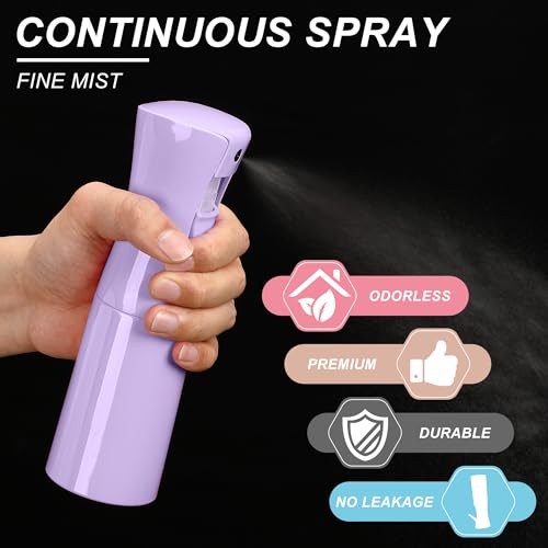 KAIZHOUZHOU(Purple Hair Mister Spray Bottle，Spray Water Bottle Fine Mist Refillable Plants（6.8OZ /200ML） Barber，Showering Pets, Plants, travel, Ironing and Cleaning ﻿ ﻿ ﻿(Continuous Spray) - color: Purple