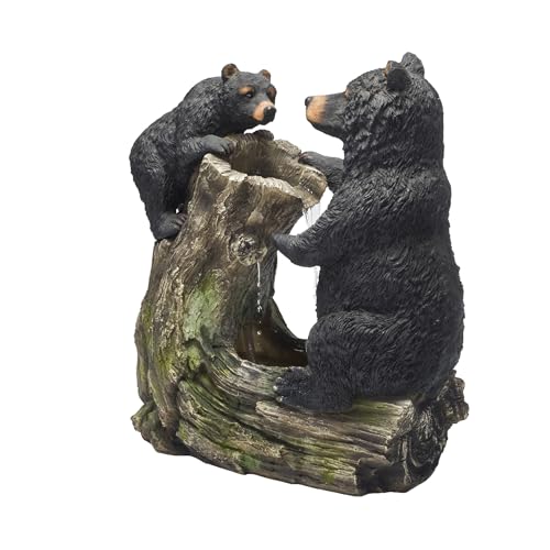 Alpine Corporation USA1132 Indoor/Outdoor Floor Bear and Cub on Log Fountain, Playful Bear and Cub Garden Fountain 26", Black - style: 26" H - Bear and Cub