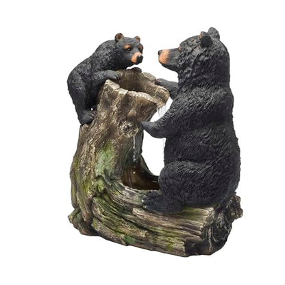Alpine Corporation USA1132 Indoor/Outdoor Floor Bear and Cub on Log Fountain, Playful Bear and Cub Garden Fountain 26", Black - style: 26" H - Bear and Cub