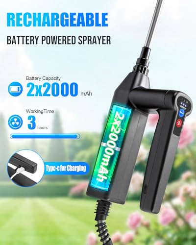 Battery Powered Sprayer 2 Gallon, Electric Weed Sprayer with 3 Adjustable Pressure Levels, 4 Nozzles & Extendable Wand, Rechargeable Garden Sprayer for Yard, Lawn, Plants & Fertilizer - color: Blue