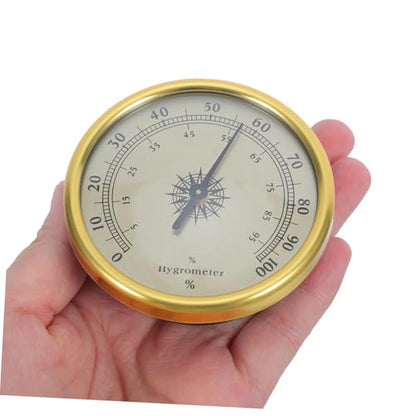 Analog Hygrometer with 2% Rh Resolution 72mm Golden Stainless Steel Indoor Humidity Gauge and High Precision Monitoring for Room and Reptile Terrarium Wall Mount