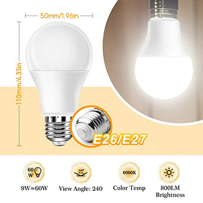 Full Spectrum Light Bulb, 6000K Natural Sunlight Bulbs, 9W 60W Equivalent LED Light Bulb, Natural Light Bulbs A19, E26/E27, 4 Pack - color: 6000k Daylight, size: 4 Count (Pack of 1)