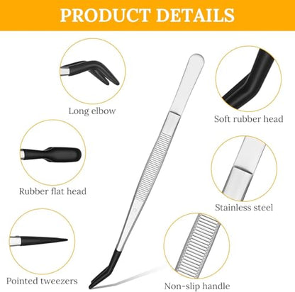 4 Pcs Rubber Tipped Tweezers For Crafting | Plastic Tweezers, PVC Coated, Soft Rubber Tip, Non Marring, For Crafts Stamps Beads Jewelry