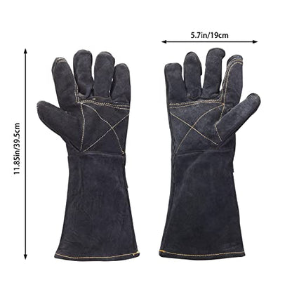 Animal Handling Gloves Bite Proof Reinforced Leather for Dog Training Cat Scratch Falcon Reptile Grabbing Snake - color: Black