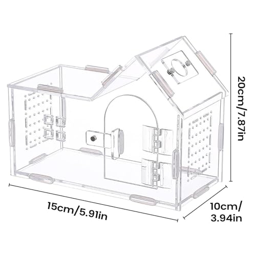 Transparent Reptile Enclosure, 180° Rotating Lidded Habitat for Geckos, Snakes, Spiders and Small Pets – Breathable Acrylic Terrarium, Clear View Amphibians Tank for Reptile Lovers