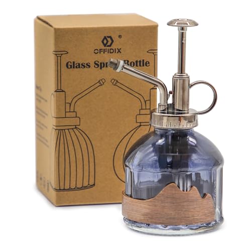 OFFIDIX Glass Plant Mister, 6.3 Inches Tall Vintage Style Spritzer Bronze Plastic Top Pump One Hand Watering Can Indoor Plant Spray Bottle for Garden, Plants, Cleaning (Distant Hill) - color: D-distant hill