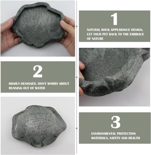 AYNEFY Reptile Food Water Rock Bowls,Resin Reptile Feeder Lizard Feeding Dish Amphibian Feeder Bowl Terrarium Decor for Bearded Dragons Leopard Gecko Frog Snake(Emerald - size: S