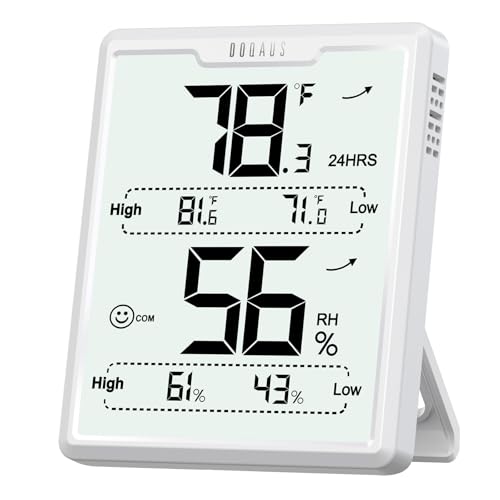 DOQAUS Digital Hygrometer Room Thermometer Indoor, Humidity Meter with Large LCD Display, Temperature Humidity Monitor with Max Min Records, White - color: White