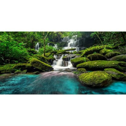 AWERT 48x18 inches Waterfall Terrarium Background Tropical Rainforest Aquarium Background Mountain Lake Green Tree Reptile Habitat Background Polyester Background - size: 48x18in/120x45cm
