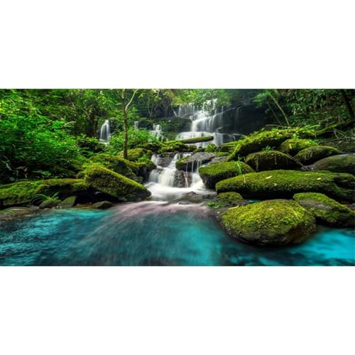 AWERT 48x20 inches Waterfall Terrarium Background Tropical Rainforest Aquarium Background Mountain Lake Green Tree Reptile Habitat Background Durable Polyester Background - size: 48x20in/120x50cm