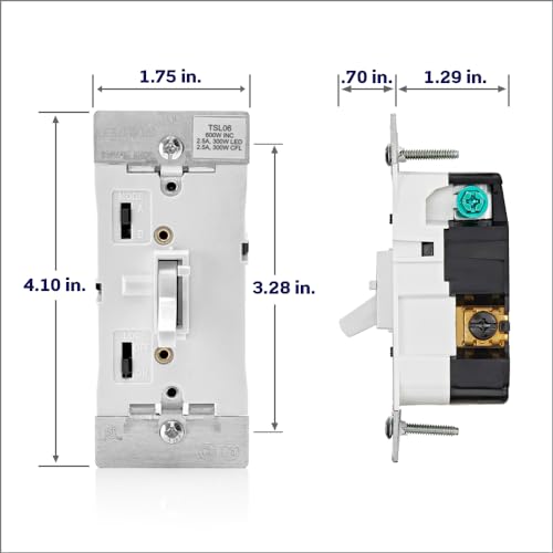 Leviton Toggle Slide Dimmer Switch for Dimmable LED, Halogen and Incandescent Bulbs, TSL06-1LW, White - color: White