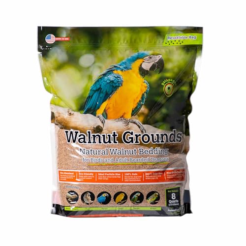 Galápagos (05074) Walnut Bedding Natural Crushed Walnut Shell Substrate - Ideal for Bearded Dragons, Reptiles, Birds, & Terrariums - Absorbent & Easy-to-Clean Reptile Bedding, 8 QT, Natural