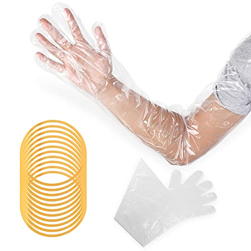 50 Pcs Disposable Dressing Gutting Gloves 35 Inch Shoulder Length Field Dressing Gloves Veterinary Insemination Glove - color: White