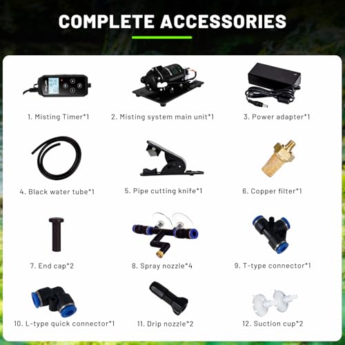 REPTI ZOO Misting System with Timer, Reptile humidifier with 4 Spray Nozzles & 2 Drip Nozzles, Low Noise Self-Priming Pump, Mister System for Reptile Amphibians Habitat, Botanical Gardens