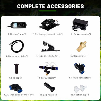 REPTI ZOO Misting System with Timer, Reptile humidifier with 4 Spray Nozzles & 2 Drip Nozzles, Low Noise Self-Priming Pump, Mister System for Reptile Amphibians Habitat, Botanical Gardens