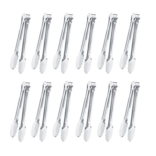 Serving Tongs,Buffet Tongs, Dmoera Stainless Steel Food Tong Serving Tong Small Serving Tongs Stainless Steel Mini Appetizer Tongs, Set of 12 - size: 5Inch