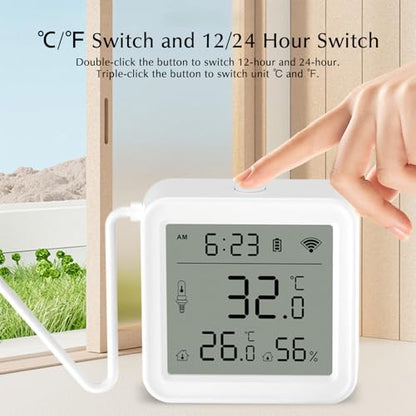 Refrigerator Thermometer, WiFi Freezer App Alert, Free Data Export Freezer Temperature Monitor for Refrigerator, Fish Tank, Pool, Aquarium Accessories, White 2.2 inch with Screen - size: 2.2*2.2in with screen