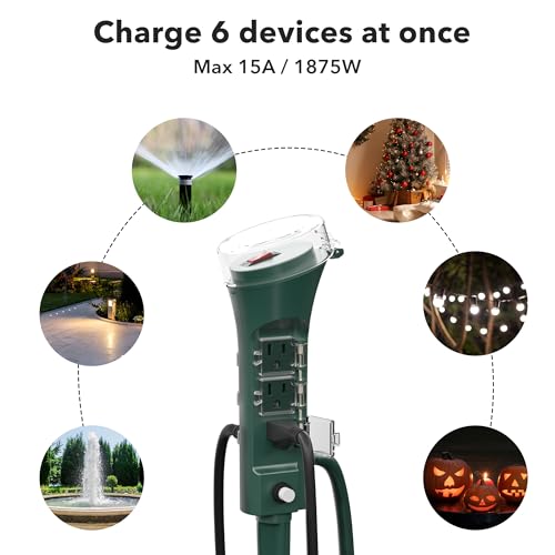 BN-LINK Outdoor 6ft Extension Cord Power Stake with 6 Outlets, Outside Power Strip with Overload Protection & Weatherproof Covers, Waterproof Yard Stake Outlets Use for Camping, Sprinkler, Party - size: Mechanical