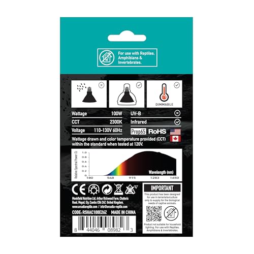 Arcadia Golden Sun Basking Halogen Lamp 100W – Mid Beam Infrared Reptile Heat Lamp Bulb for Bearded Dragons, Tortoises, Iguanas and Turtle Tanks, Long Lasting Easy to Use Indoor Heat Bulb for Reptiles