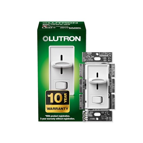 Lutron Skylark LED+ Dimmer Switch for Dimmable LED, Lutron Dimmer Switch For Halogen and Incandescent Bulbs, 150W/Single-Pole or 3-Way, SCL-153P-WH, White - color: White