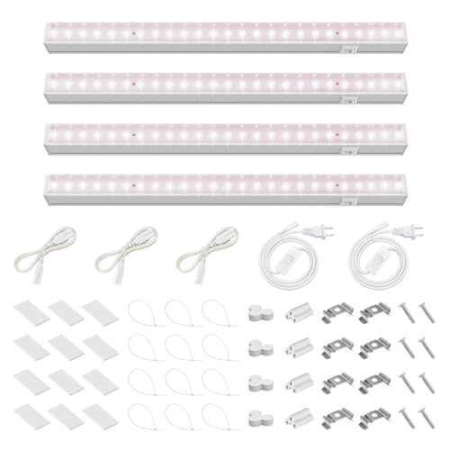 Barrina Grow Light for Indoor Plants, Full Spectrum Sunlight, 1ft Grow Lamp, LED Grow Light Bulbs, T5 Grow Light Strip, Plug and Play, Pinkish White, 4-Pack - color: Pinkish White, size: 1ft-white Cover