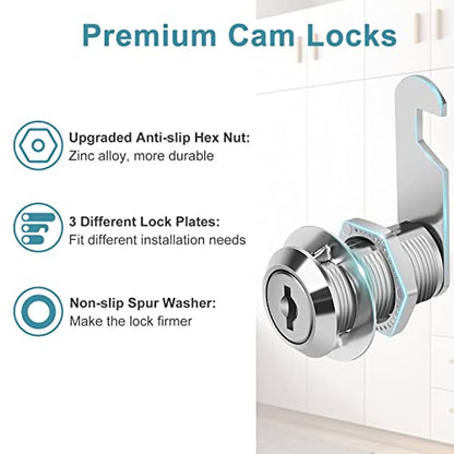 Cabinet Cam Lock Keyed Alike, 1-1/8'' (Length) Cylinder Fits on 7/8'' Max Panel Thickness, Secure File Drawer Mailbox RV Storage Replacement Set, Chrome-Finish Zinc Alloy (1-1/8 Inch 2Pcs) - size: 1-1/8 Inch 2Pcs