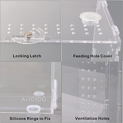 Aiicioo Micro Habitat Terrarium Enclosure 4x4x8 Inches Tarantula Enclosure Box Insect Habitat Clear Acrylic Reptile Feeding Tank for Jumping Spiders Insect Small Tree Dwelling Reptiles - size: 4x4x8 Inches
