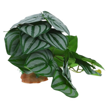 DOITOOL Reptile Decor Climbing Artificial Plant with Suction Cups for Terrarium Glass Container Decoration, Realistic Watermelon Leaf Design Suitable for Snake and Lizard Enclosures