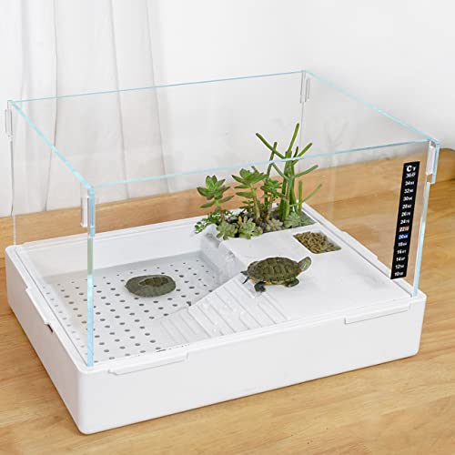 Scratch-Resistant Acrylic Turtle Tank (23×13.5×10 Inch) with Water Filter - Durable Reptile Habitat for Aquatic/Terrestrial Pets, Baby Turtles & Fish | Anti-Scratch Clear Terrarium Aquarium Combo - size: Large(Acrylic)